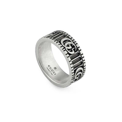 Gucci Marmont Aged Silver Double G Motif Thin Ring - Steffans Jewellers