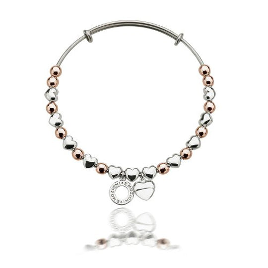 Emozioni Rose Gold and Silver Plated Heart Bangle