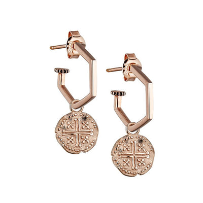 Steff Rose Gold Vermeil Hexi Hoop Earrings with Coin Charms