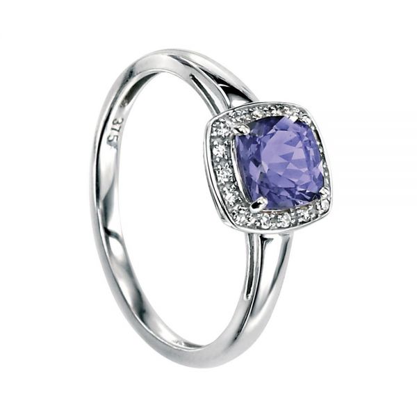 Steffans 9ct White Gold, Iolite & Diamond Ring-P