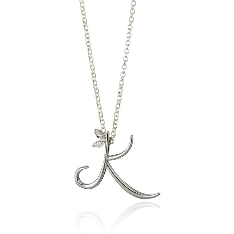 Steffans Sterling Silver and Diamond Initial Pendant with 16-18" Chain