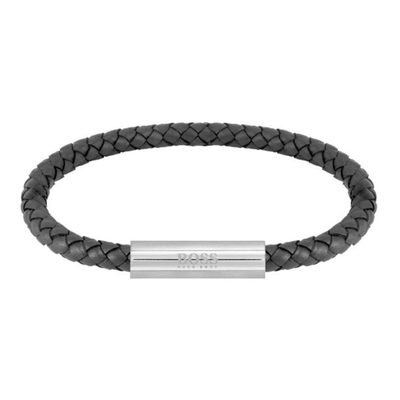 Men's BOSS Braided Black Leather Bracelet - Steffans Jewellers