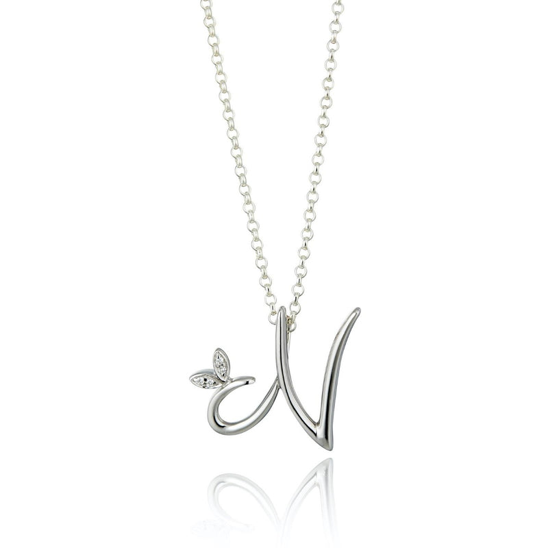 Steffans Sterling Silver and Diamond Initial Pendant with 16-18" Chain