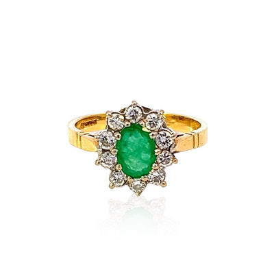 Oval Mixed-Cut Emerald Green Ring With 10 Brilliant-Cut Diamonds - Steffans Jewellers