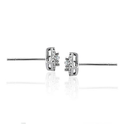 Steffans Princess Cut Diamond Micro Set Frame Platinum Cluster Stud Earrings (0.20cts)