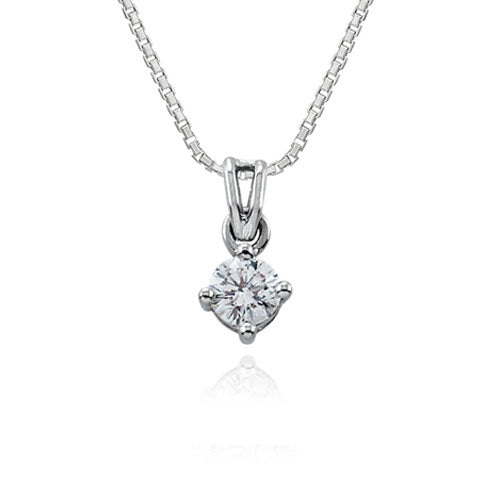 Steffans RBC Diamond Claw Set Platinum Solitaire Pendant with Platinum Chain (0.16ct)