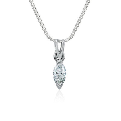 Steffans Marquise Cut Diamond Claw Set Platinum Solitaire Pendant with Platinum Chain (0.16ct)