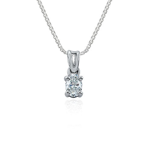 Steffans Oval Shaped Diamond Claw Set Platinum Solitaire Pendant with Platinum Chain (0.16ct)