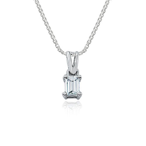Steffans Baguette Cut Diamond Claw Set Platinum Solitaire Pendant with Platinum Chain (0.16ct)