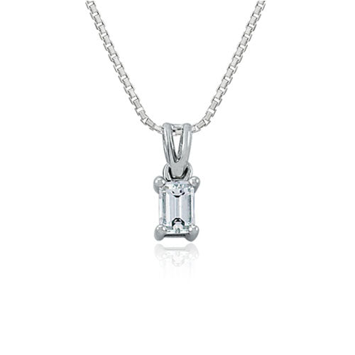 Steffans Emerald Cut Diamond Claw Set Platinum Solitaire Pendant with Platinum Chain (0.16ct)