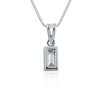 Steffans Baguette Cut Diamond Rub-Over Platinum Solitaire Pendant with Platinum Chain (0.14ct)