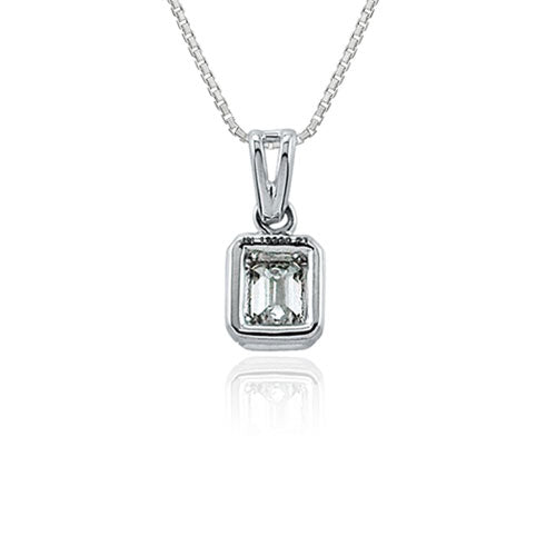Steffans Emerald Cut Diamond Rub-Over Platinum Solitaire Pendant with Platinum Chain (0.14ct)
