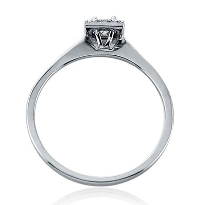 Steffans Princess & RBC Diamond Micro Set Frame, Platinum Engagement Cluster Ring (0.21ct)