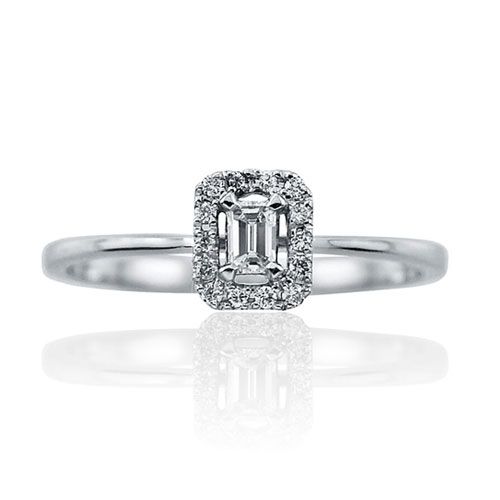 Steffans Emerald Cut & RBC Diamond Micro Set Frame, Platinum Engagement Cluster Ring (0.21ct)
