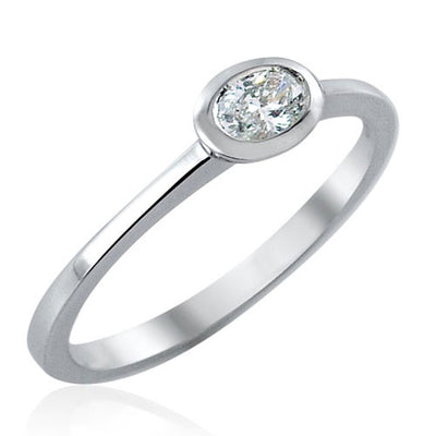 Steffans Oval Shaped Diamond Rub-Over, Platinum Solitaire Engagement Ring (0.18ct)