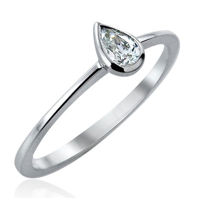 Steffans Pear Shaped Diamond Rub-Over, Platinum Solitaire Engagement Ring (0.18ct)