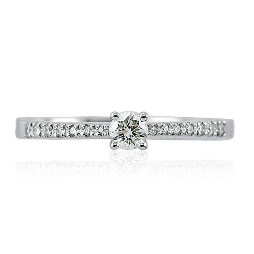 Steffans RBC Diamond, Platinum Solitaire Engagement Ring with Micro Set Diamond Tapered Shoulders (0.25ct)