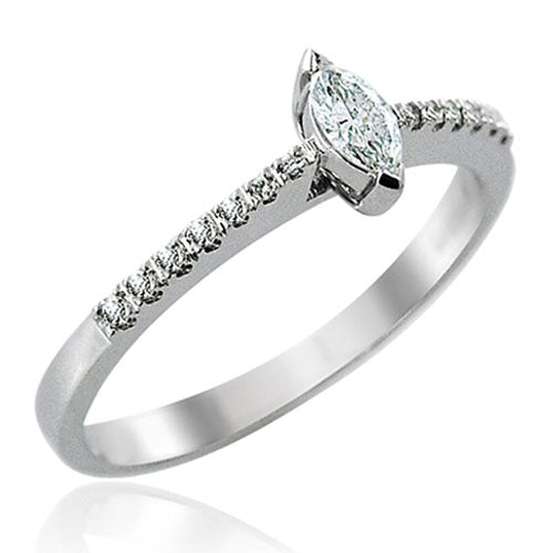 Steffans Marquise Cut Diamond, Platinum Solitaire Engagement Ring with Micro Set Diamond Tapered Shoulders (0.25ct)