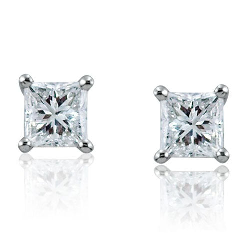 Steffans Princess Cut Diamond Claw Set Platinum Stud Earrings (0.35ct)