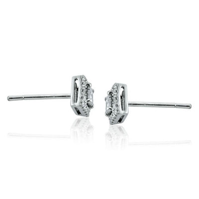 Steffans Princess Cut Diamond Micro Set Frame Platinum Cluster Stud Earrings (0.40ct)