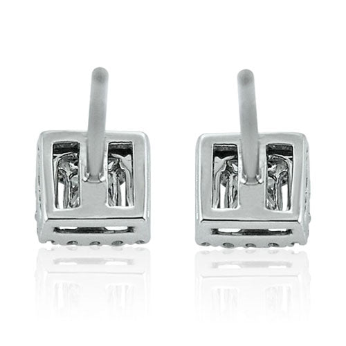 Steffans Princess Cut Diamond Micro Set Frame Platinum Cluster Stud Earrings (0.40ct)