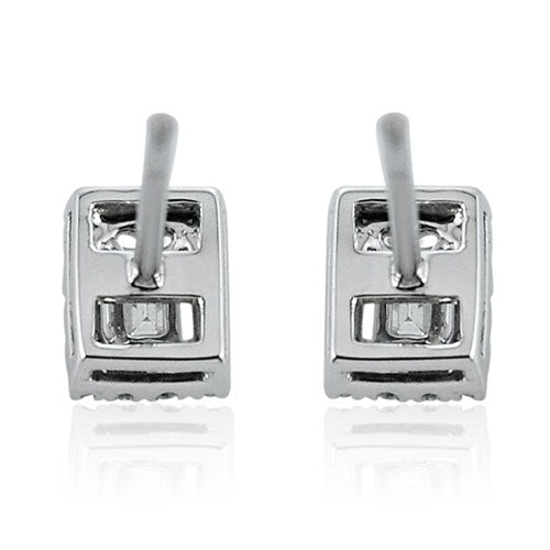 Steffans Baguette Cut Diamond Micro Set Frame Platinum Cluster Stud Earrings (0.40ct)