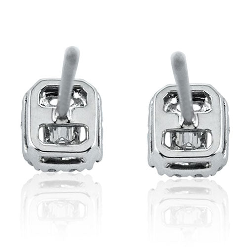 Steffans Emerald Cut Diamond Micro Set Frame Platinum Cluster Stud Earrings (0.40ct)