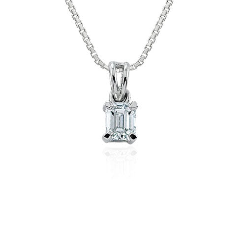 Steffans Emerald Cut Diamond Claw Set Solitaire Platinum Pendant with Platinum Chain (0.23ct)