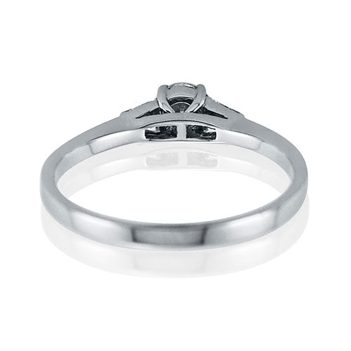 Steffans RBC Diamond Platinum Solitaire Ring with Baguette Cut Diamond Tapered Shoulders (0.38ct)