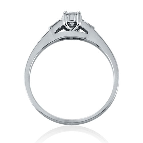 Steffans RBC Diamond Platinum Solitaire Ring with Baguette Cut Diamond Tapered Shoulders (0.38ct)