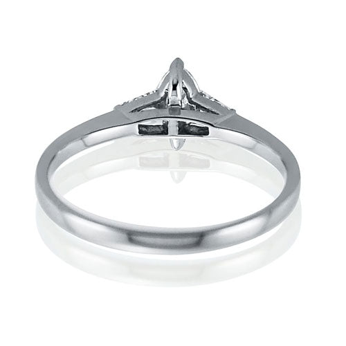 Steffans Marquise Cut Diamond Platinum Solitaire Engagement Ring with Baguette Cut Diamond Tapered Shoulders (0.38ct)
