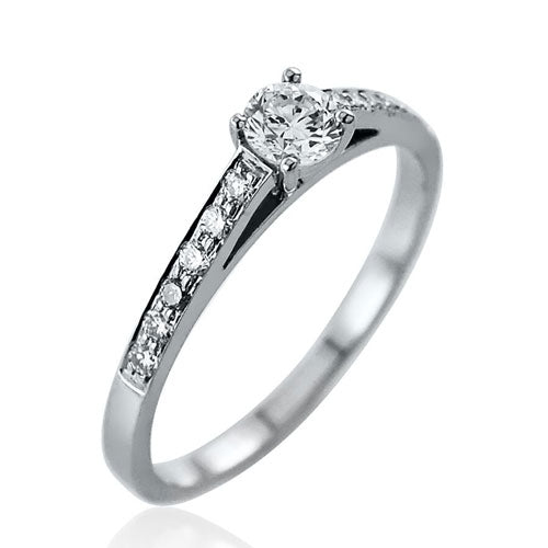 Steffans RBC Diamond Platinum Engagement Solitaire Ring with Grain Set Diamond Shoulders (0.38ct)