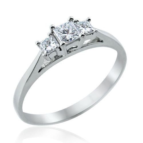 Steffans Princess Cut Diamond Claw Set 3 Stone Platinum Engagement Ring (0.40ct)