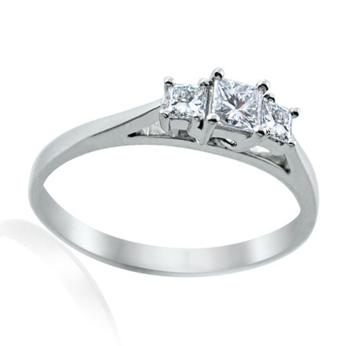 Steffans Princess Cut Diamond Claw Set 3 Stone Platinum Engagement Ring (0.40ct)