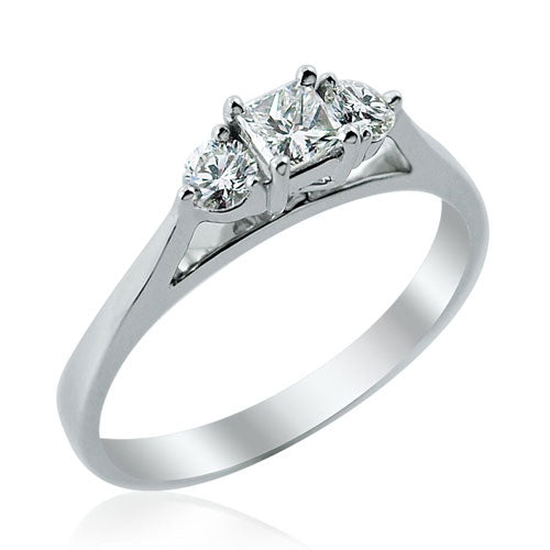 Steffans Princess Cut & RBC Diamond Claw Set 3 Stone Platinum Engagement Ring (0.40ct)