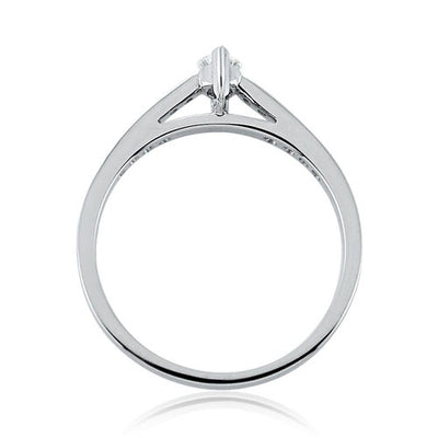 Steffans Marquise Cut Diamond Platinum Solitaire Engagement Ring with Grain Set Diamond Shoulders (0.38ct)