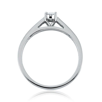 Steffans Oval Cut Diamond Platinum Solitaire Engagement Ring with Grain Set Diamond Shoulders (0.38ct)