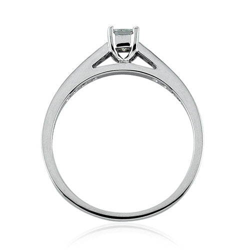 Steffans Princess Cut Diamond Platinum Solitaire Engagement Ring with Grain Set Diamond Shoulders (0.38ct)