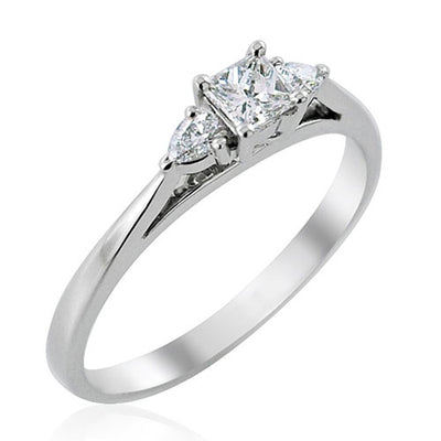 Steffans Princess & Pear Shaped Diamond Claw set 3 Stone Platinum Engagement Ring (0.38ct)