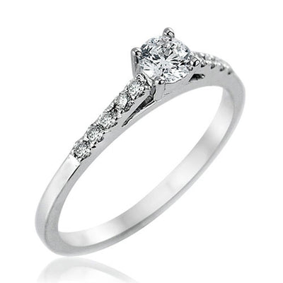 Steffans RBC Diamond Platinum Solitaire Engagement Ring with Micro Set Diamond Shoulders (0.38ct)