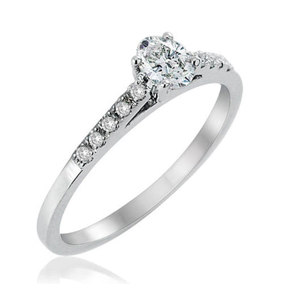 Steffans Oval Shaped Diamond Platinum Solitaire Engagement Ring with Micro Set Diamond Shoulders (0.38ct)
