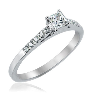 Steffans Princess Cut Diamond Platinum Solitaire Engagement Ring with Micro Set Diamond Shoulders (0.38ct)