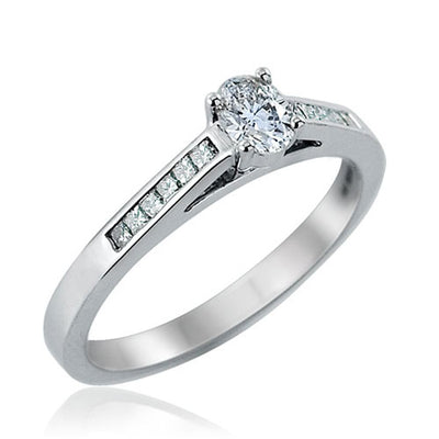 Steffans Oval Shaped Diamond Platinum Solitaire Engagement Ring with Channel Set Princess Cut Diamond Shoulders (0.33ct)