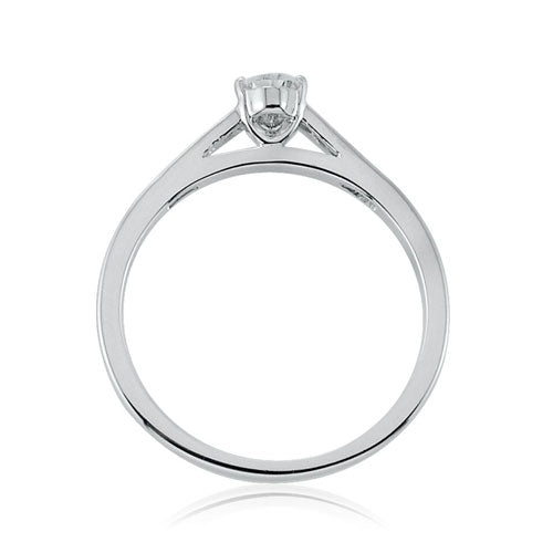 Steffans Pear Shaped Diamond Platinum Solitaire Engagement Ring with Channel Set French Cut Diamond Shoulders (0.33ct)