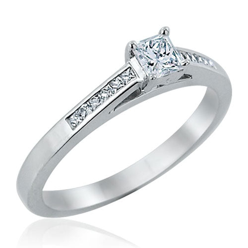 Steffans Princess Cut Diamond Platinum Solitaire Engagement Ring with Channel Set French Cut Diamond Shoulders (0.33ct)