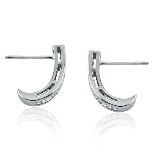 Steffans Baguette Cut Diamond Channel Set Platinum Half Hoop Earrings (0.70ct)