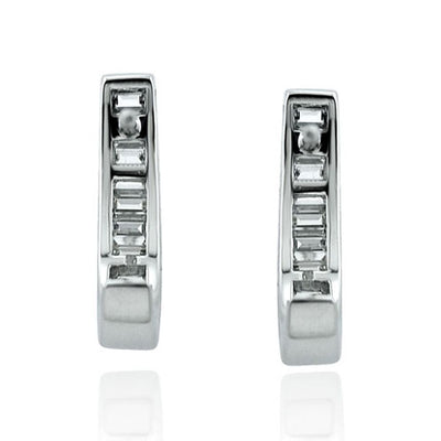 Steffans Baguette Cut Diamond Channel Set Platinum Half Hoop Earrings (0.70ct)