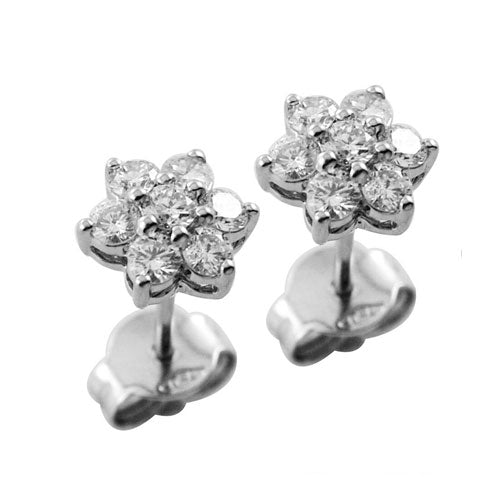 Steffans RBC Diamond Claw Set Platinum Cluster Stud Earrings (0.80ct)