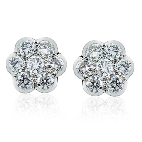 Steffans RBC Diamond Grain Set Platinum Cluster Stud Earrings (0.80ct)