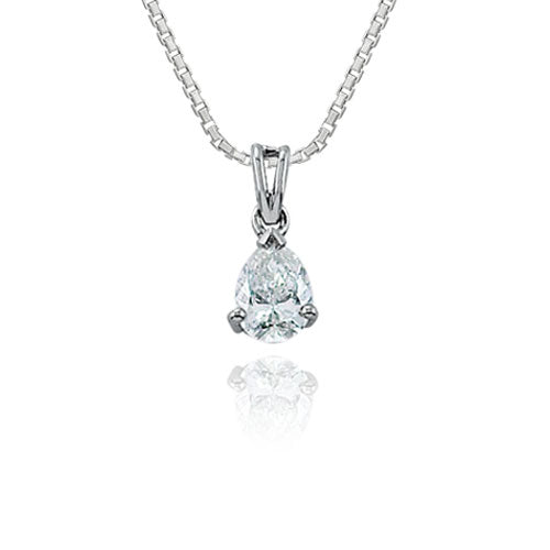 Steffans Pear Shaped Diamond Claw Set Solitaire Pendant with Platinum Chain (0.37ct)